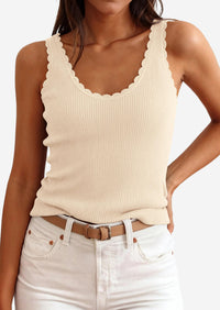 PRETTYGARDEN Womens Summer Sleeveless Tank Tops V Neck Ruffle Lightweight Ribbed Knit Shirt Casual Going Out Top PRETTYGARDEN