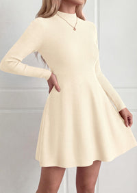 PRETTYGARDEN Womens Mock Neck Long Sleeve Sweater Mini Dress | Soft Ribbed Knit Flared A‑Line, Elegant Fall Winter Dresses for Wedding Guest, Cocktail & Holiday Party Casual Outfits