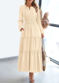 PRETTYGARDEN Women's Elegant Maxi Dresses Long Sleeve V Neck Flowy Pockets Casual Modest Dress Fall Fashion Clothes