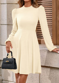 PRETTYGARDEN Womens Long Sleeve Mini Dress Fall Crewneck Ribbed Knit Soft A Line Flowy Casual Short Dresses with Pockets