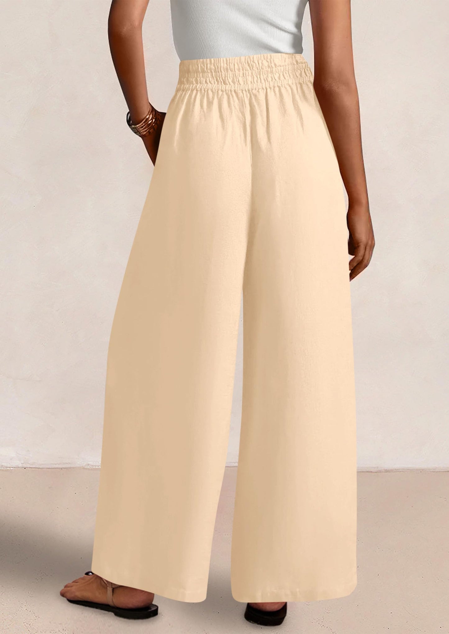 Womens Wide Leg Pants Casual 2025 Elastic Waist Loose Flowy Palazzo Pants Trousers with Pockets