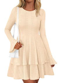 PRETTYGARDEN Womens Spring Fashion Long Bell Sleeve Mini Sweater Dress Casual Crewneck A Line Knit Short Cocktail Dresses - PRETTYGARDEN