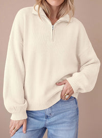 PRETTYGARDEN Women's Quarter Zip Pullover Oversized Sweaters | Collared Neck, Long Balloon Sleeve, Jumper Tops, Soft Cozy Knit, Ribbed Hem, Loose Fit, Fall Outfits, Winter Fashion Clothing