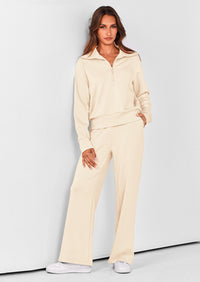 PRETTYGARDEN Women's 2 Piece Outfits Casual Lapel Half Zip Sweatshirts And Wide Leg Pants Tracksuit Sets