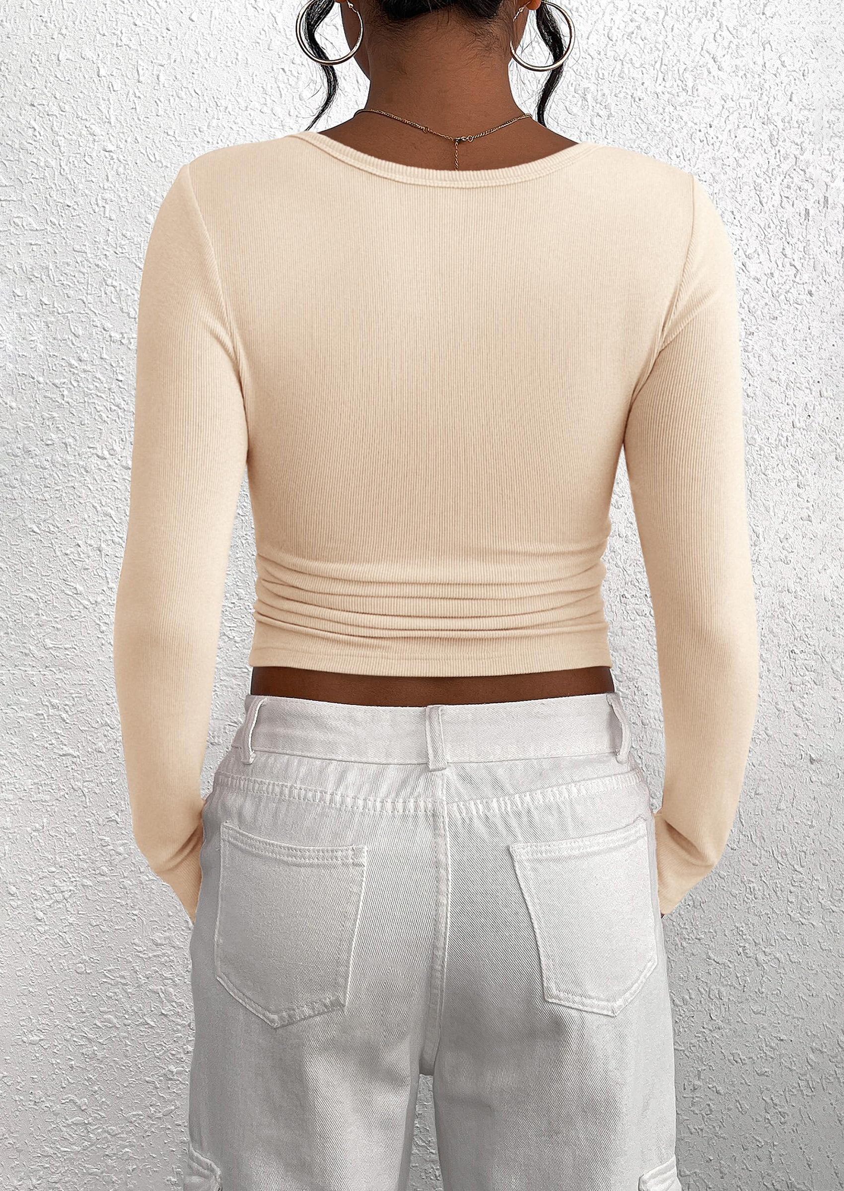 PRETTYGARDEN Women's Spring Fall Long Sleeve Henley T Shirts Button Ribbed Knit Slim Fit Casual Basic Tops Blouse