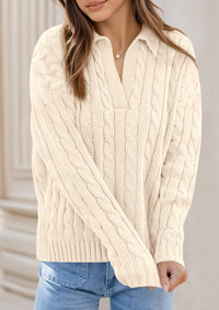 PRETTYGARDEN Fall Cable Knit Oversized Sweaters for Women Polo V Neck Long Sleeve Casual Chunky Sweater Pullover Tops PRETTYGARDEN