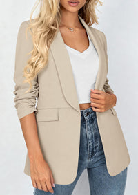 PRETTYGARDEN Women's Spring Blazers Business Casual Outfits Open Front Ruched 3/4 Sleeve Lightweight Work Suits Jackets PRETTYGARDEN