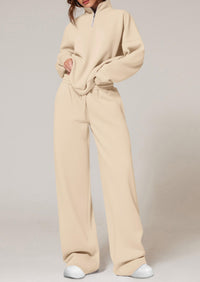 PRETTYGARDEN Womens Casual Two Piece Sets Fall Outfits Quarter Zip Sweatshirts Straight Leg Pants Sweatsuits Tracksuit