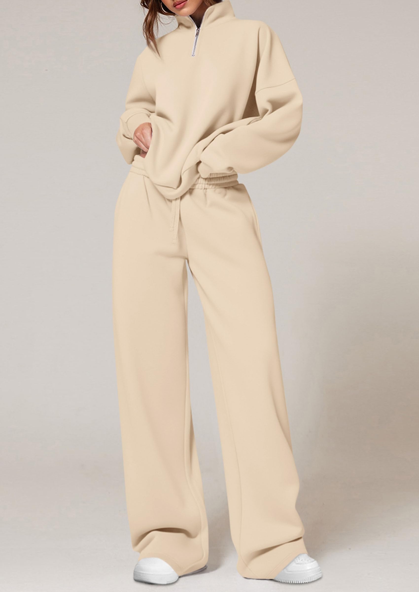 PRETTYGARDEN Womens Casual Two Piece Sets Fall Outfits Quarter Zip Sweatshirts Straight Leg Pants Sweatsuits Tracksuit