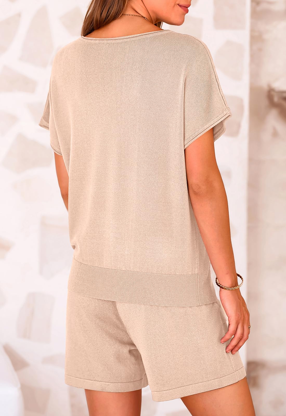 PRETTYGARDEN Two Piece Set for Women Summer Lounge Sets Shorts And Short Sleeve Tops Knitted Matching Travel Spring Outfits PRETTYGARDEN