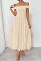 Womens Summer Off Shoulder Sleeveless Midi Dress Cocktail A Line Flowy Wedding Guest Dresses with Pockets