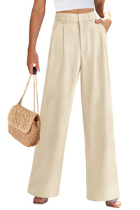 Elastic High Waisted Straight Leg Business Trousers Slacks With Pockets