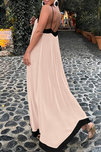 Elegant V Neck Spaghetti Strap Flowy Maxi Cocktail Party Dresses