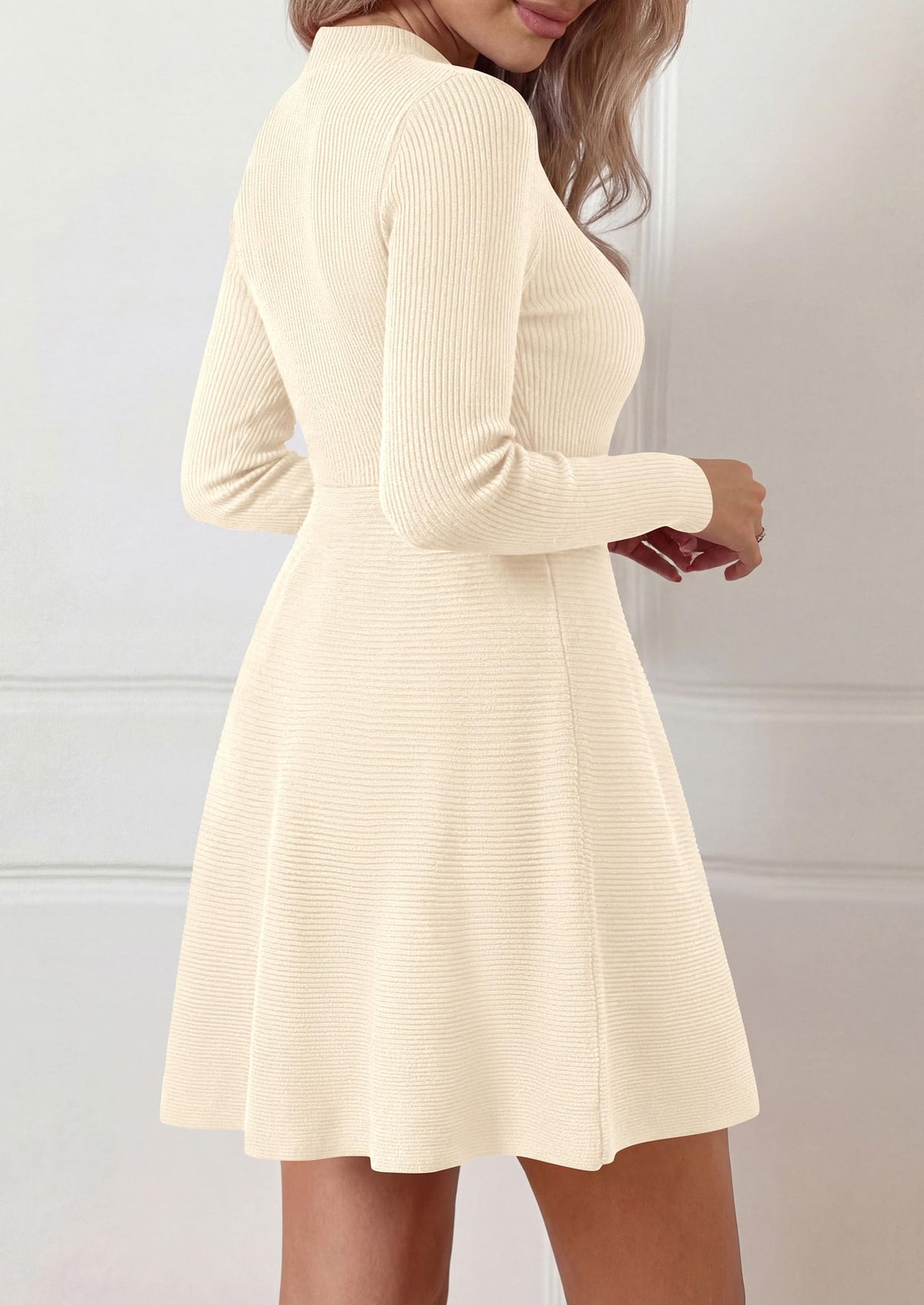 PRETTYGARDEN Womens Mock Neck Long Sleeve Sweater Mini Dress | Soft Ribbed Knit Flared A‑Line, Elegant Fall Winter Dresses for Wedding Guest, Cocktail & Holiday Party Casual Outfits