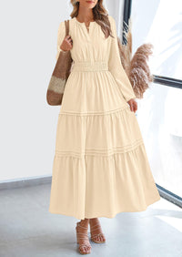 PRETTYGARDEN Women's Elegant Maxi Dresses Long Sleeve V Neck Flowy Pockets Casual Modest Dress Fall Fashion Clothes