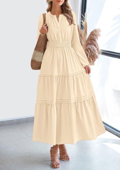 PRETTYGARDEN Women's Elegant Maxi Dresses Long Sleeve V Neck Flowy Pockets Casual Modest Dress Fall Fashion Clothes