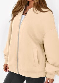 KIRUNDO Oversized Sweatshirt for Women Zip Up Bomber Jacket Fall Fashion Casual Long Sleeve Outerwear Winter Outfits PRETTYGARDEN
