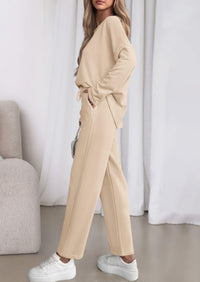 PRETTYGARDEN Womens 2 Piece Matching Lounge Sets Fall Long Sleeve Boatneck Sweatsuit Drawstring Sweatpants Pockets