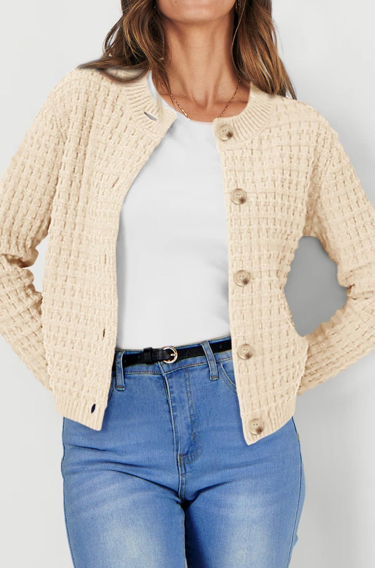 Knit Cardigan Long Sleeve Open Front Button Down Jacket