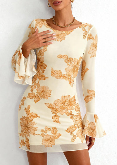 PRETTYGARDEN Women's Floral Embroidered Dress Fall Long Bell Sleeve Ribbon Flower Mini Short Mesh Bodycon Party Dresses