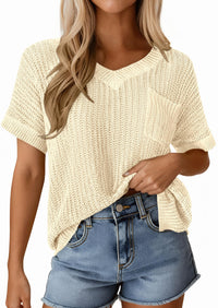 PRETTYGARDEN Women's Spring Short Sleeve Sweaters Lightweight V Neck Casual Going Out Summer T PRETTYGARDEN