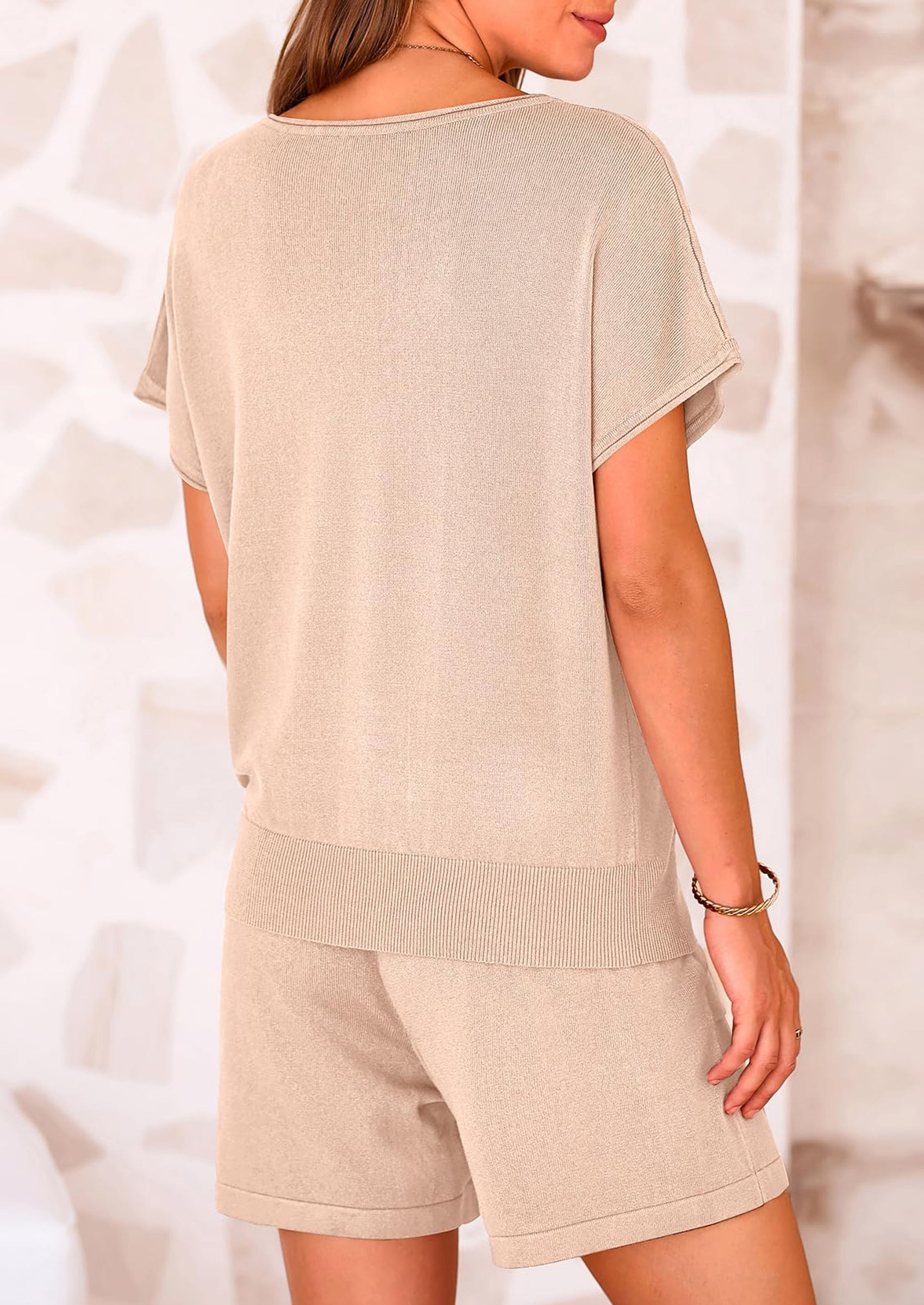 PRETTYGARDEN Two Piece Set for Women Summer Lounge Sets Shorts And Short Sleeve Tops Knitted Matching Travel Spring Outfits PRETTYGARDEN