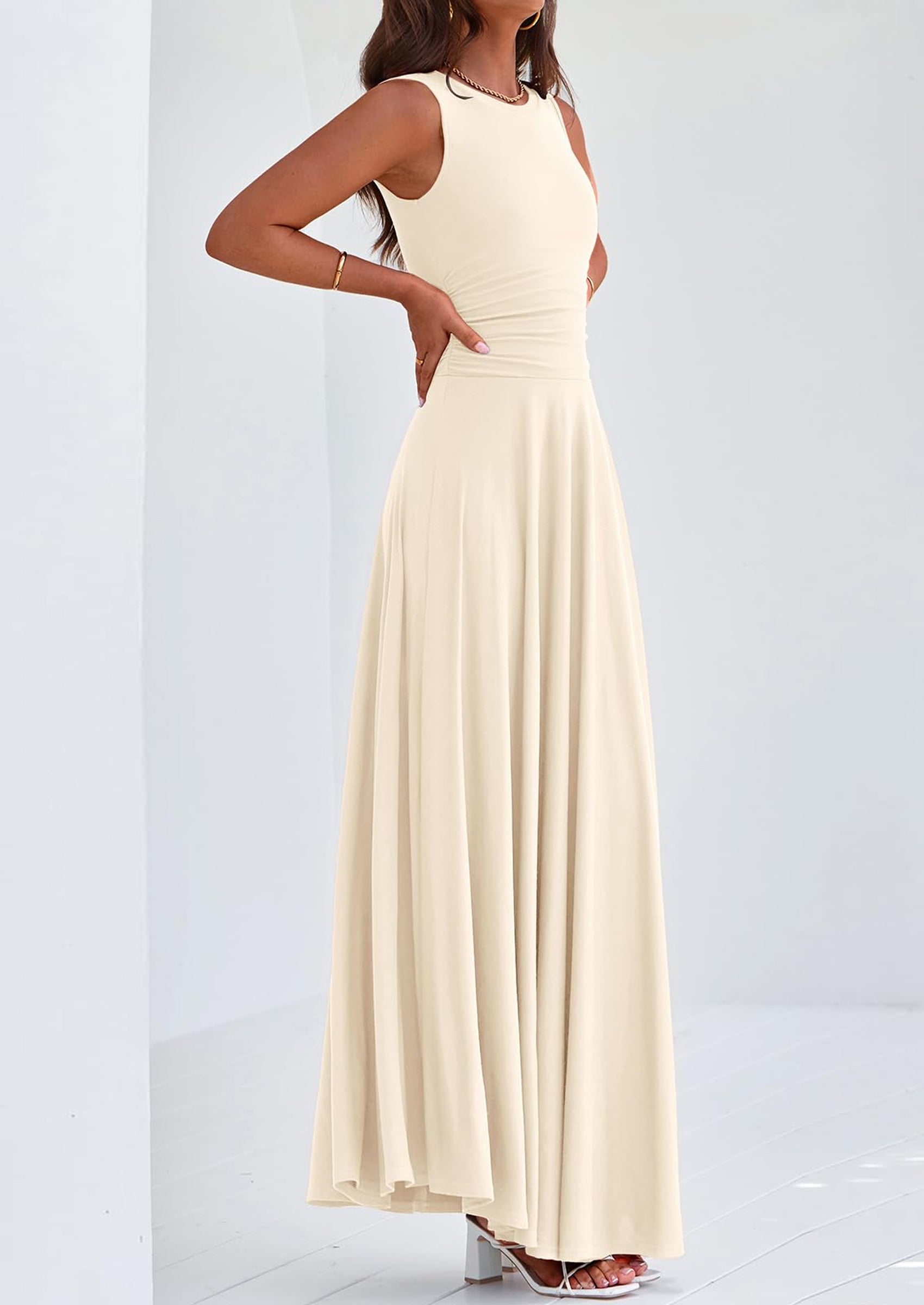PRETTYGARDEN Womens Spring Dresses Casual Sleeveless Crewneck Aline Maxi Dress Stretch Tank Flowy Long Dresses