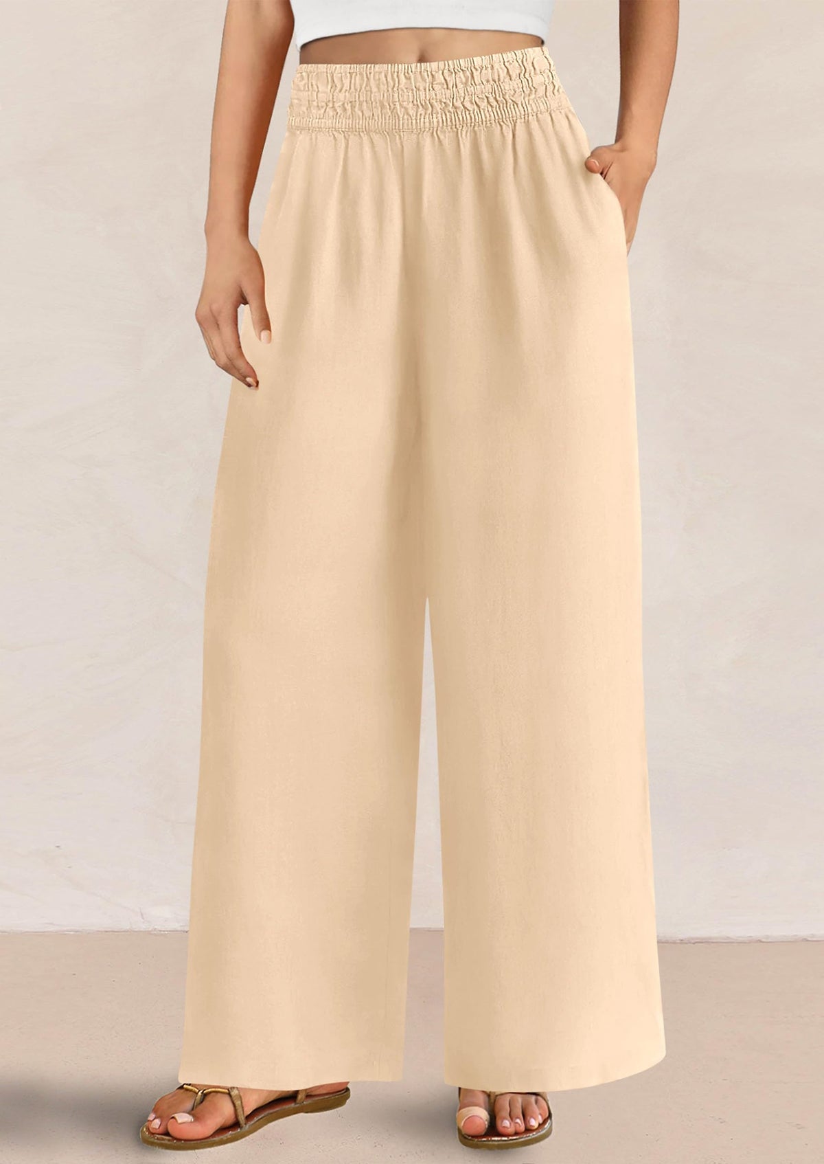 Womens Wide Leg Pants Casual 2025 Elastic Waist Loose Flowy Palazzo Pants Trousers with Pockets