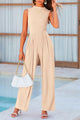 Summer One Piece Sleeveless Mock Neck Wide Leg Pants Rompers With Pockets