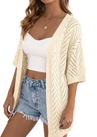 PRETTYGARDEN Summer Cardigan Sweaters for Women Lightweight  Short Sleeve Knit Coverup Spring Beach Vacation Clothes PRETTYGARDEN