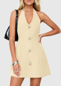 PRETTYGARDEN Cocktail Dresses for Women Short Summer Elegant Halter V Neck Sleeveless A Line Spring Mini Party Dress PRETTYGARDEN