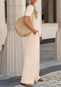 PRETTYGARDEN Summer Lounge Sets for Women 2 Piece Short Sleeve Crewneck Cute Tops and Wide Leg Pants with Pockets Pj Set PRETTYGARDEN