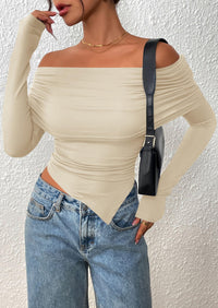 PRETTYGARDEN Women's Long Sleeve Shirts Off Shoulder Tops Going Out Slim Fitted Y2K Blouses Fall Fashion Clothes