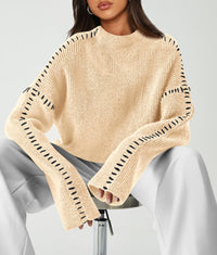 Women's Chunky Knit Fall Sweaters Casual Long Sleeve Mock Neck Oversized Loose Pullover Sweater Tops