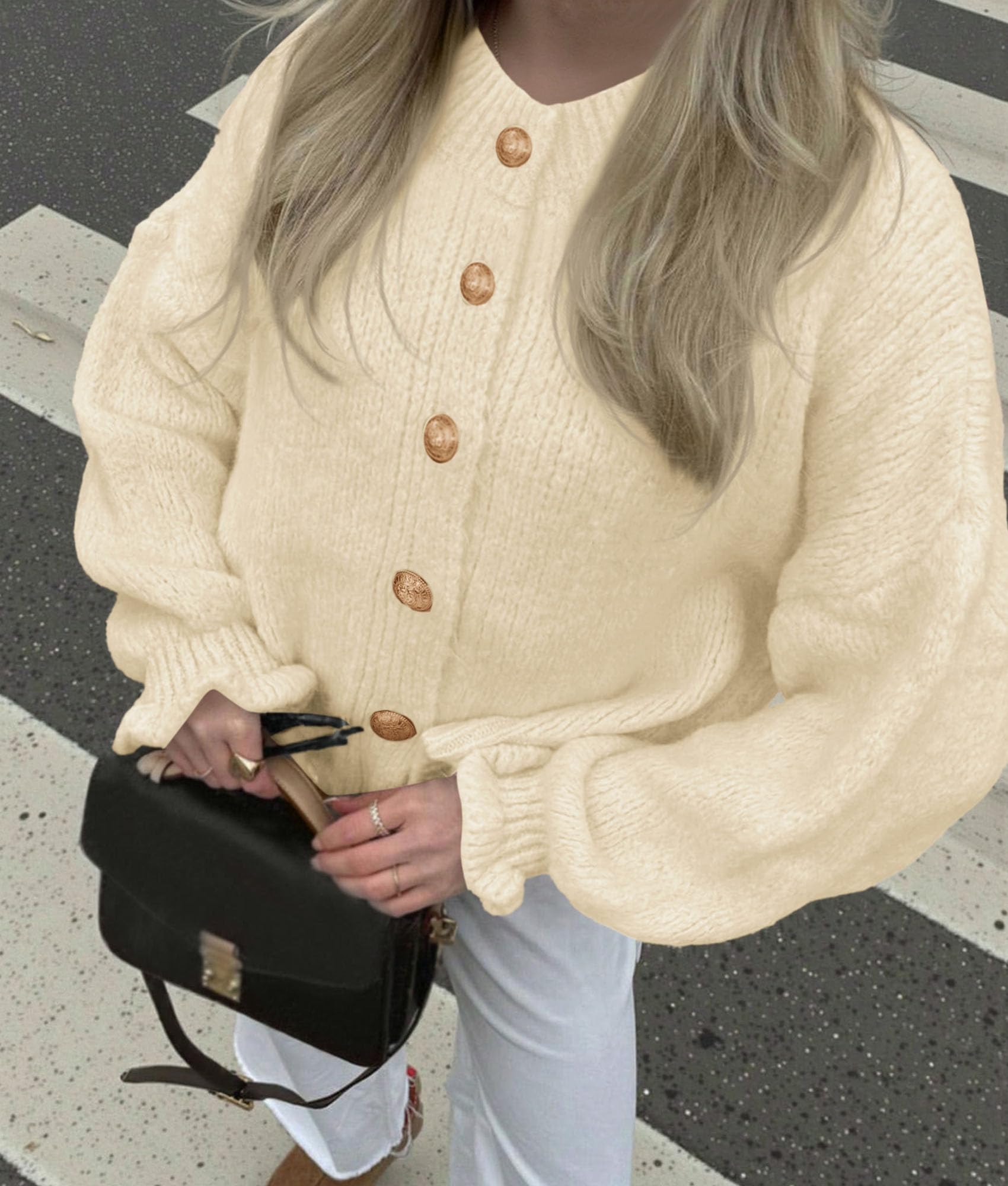 PRETTYGARDEN Womens Cropped Cardigans Trendy PRETTYGARDEN Long Sleeve Cropped Sweaters for Women Ruffle Oversized CardiganRuffle Open Front Chunky Knit Sweater Oversized Button Down Fall Clothes PRETTYGARDEN