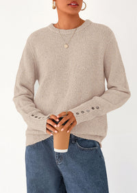 PRETTYGARDEN Womens Sweaters Fall Fashion Casual Crewneck Pullover Button Long Sleeve Cute Knit Tops Winter Clothes