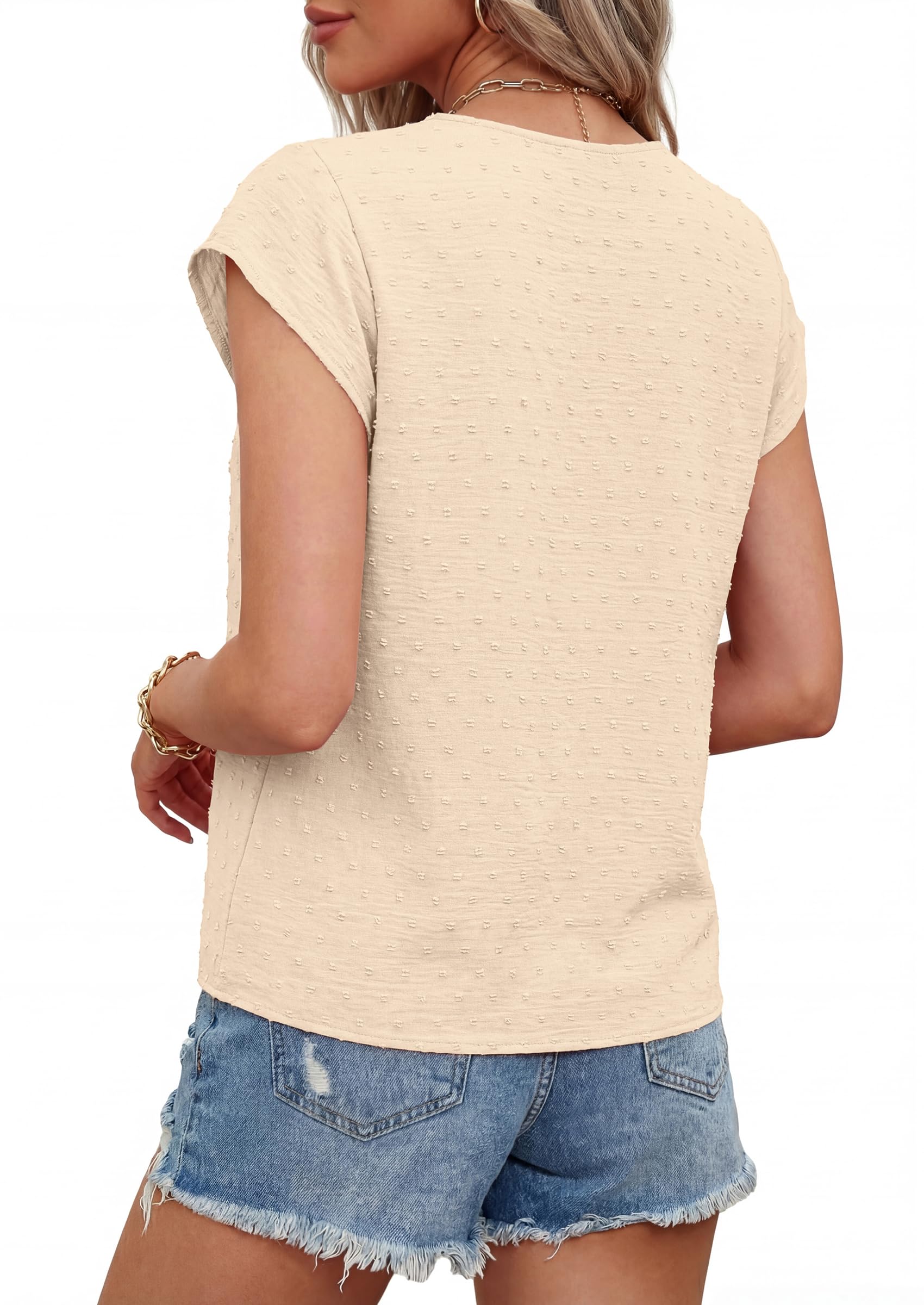 PRETTYGARDEN Women's Summer Blouses Casual Dressy Swiss Dot Cap Sleeve V Neck Tops 2026 Trendy Work Business Spring Shirts