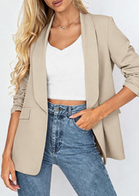 PRETTYGARDEN Women's Spring Blazers Business Casual Outfits Open Front Ruched 3/4 Sleeve Lightweight Work Suits Jackets PRETTYGARDEN