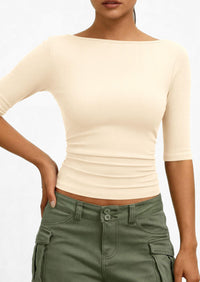 PRETTYGARDEN Womens Summer Short Sleeve Tops Boat Neck Ribbed Knit Slim Fit T Shirt Casual Basic Top Spring Clothes PRETTYGARDEN