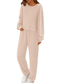 PRETTYGARDEN Women's Two Piece Outfits Lounge Sets Long Sleeve Pullover Tops Sweatpants Fall Fashion Matching Clothing