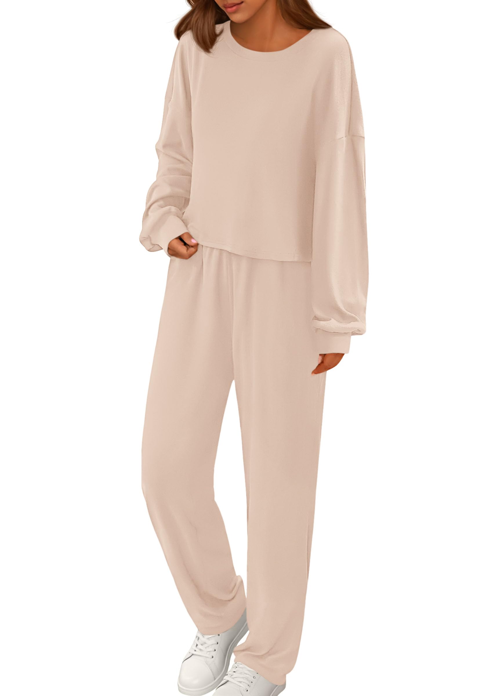 PRETTYGARDEN Women's Two Piece Outfits Lounge Sets Long Sleeve Pullover Tops Sweatpants Fall Fashion Matching Clothing