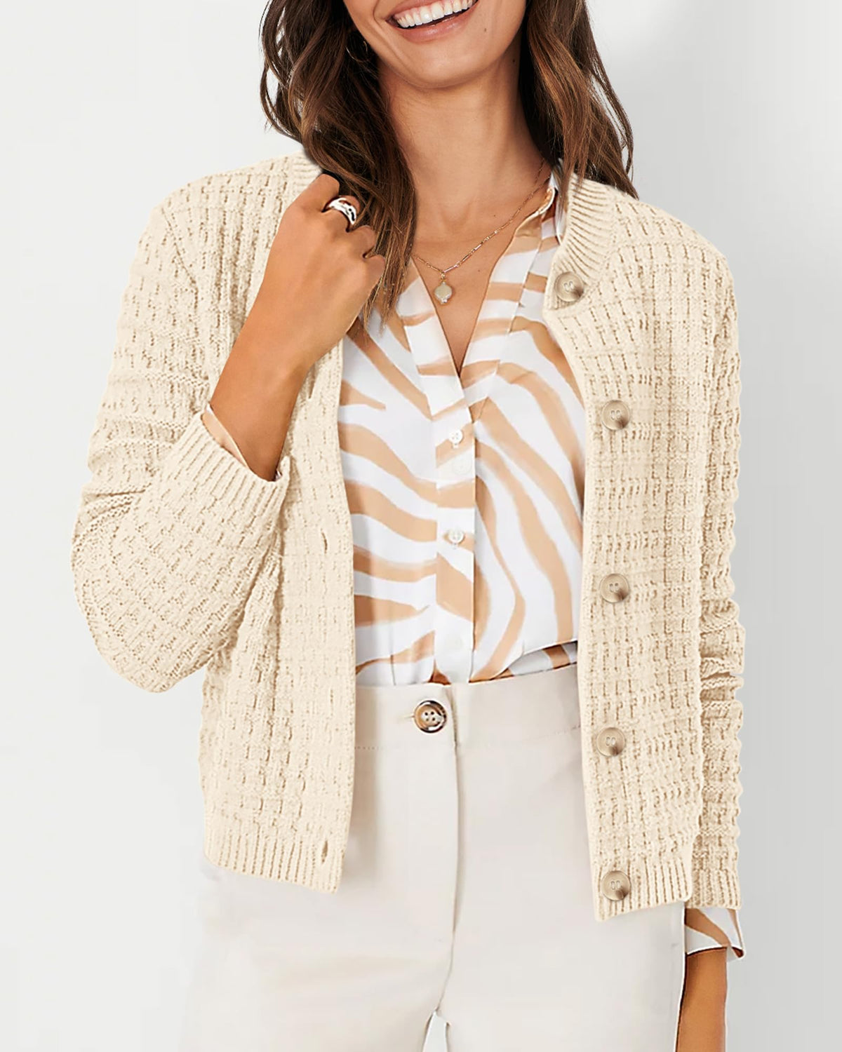 Knit Cardigan Long Sleeve Open Front Button Down Jacket