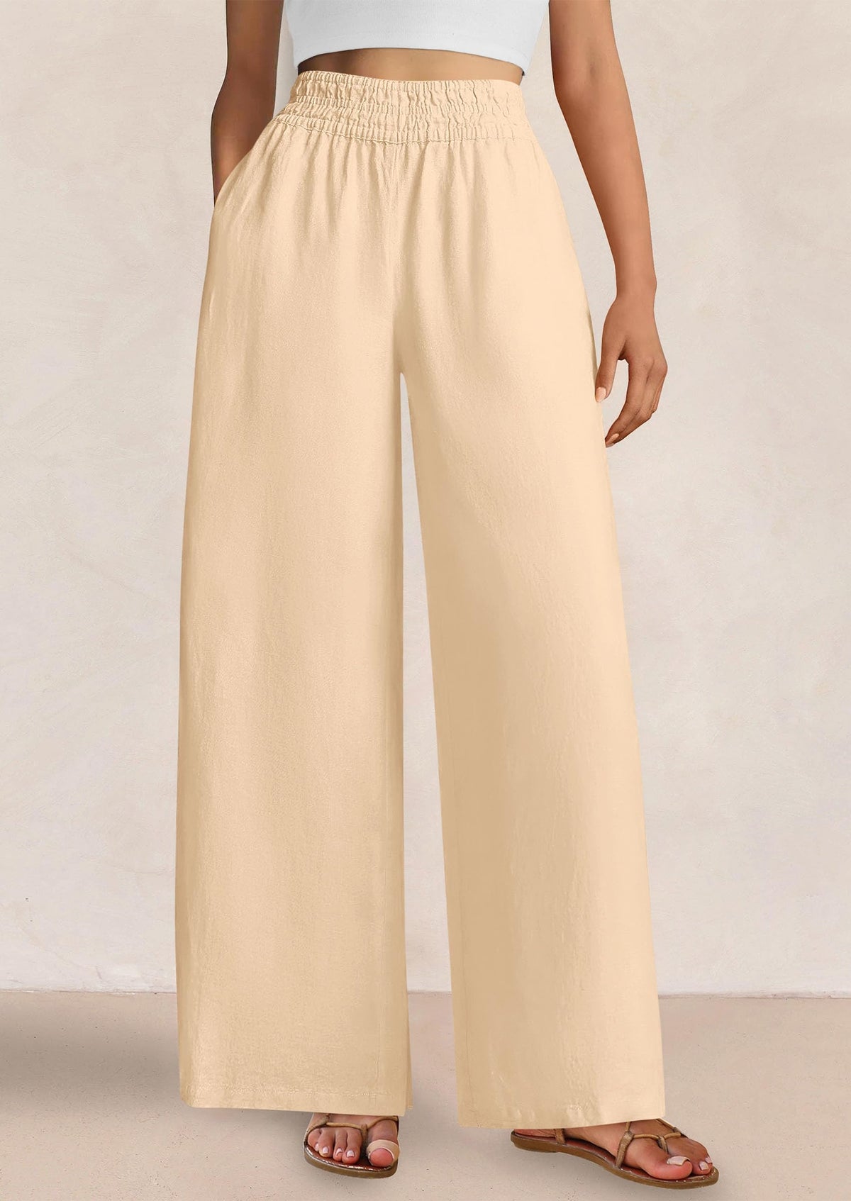 Womens Wide Leg Pants Casual 2025 Elastic Waist Loose Flowy Palazzo Pants Trousers with Pockets