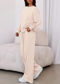 PRETTYGARDEN Womens 2 Piece Sets Long Sleeve Sweatshirt Wide Leg Pants Loose Matching Lounge Set Trendy Fall Outfits