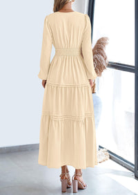 PRETTYGARDEN Women's Elegant Maxi Dresses Long Sleeve V Neck Flowy Pockets Casual Modest Dress Fall Fashion Clothes