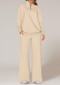 PRETTYGARDEN Womens Casual Two Piece Sets Fall Outfits Quarter Zip Sweatshirts Straight Leg Pants Sweatsuits Tracksuit