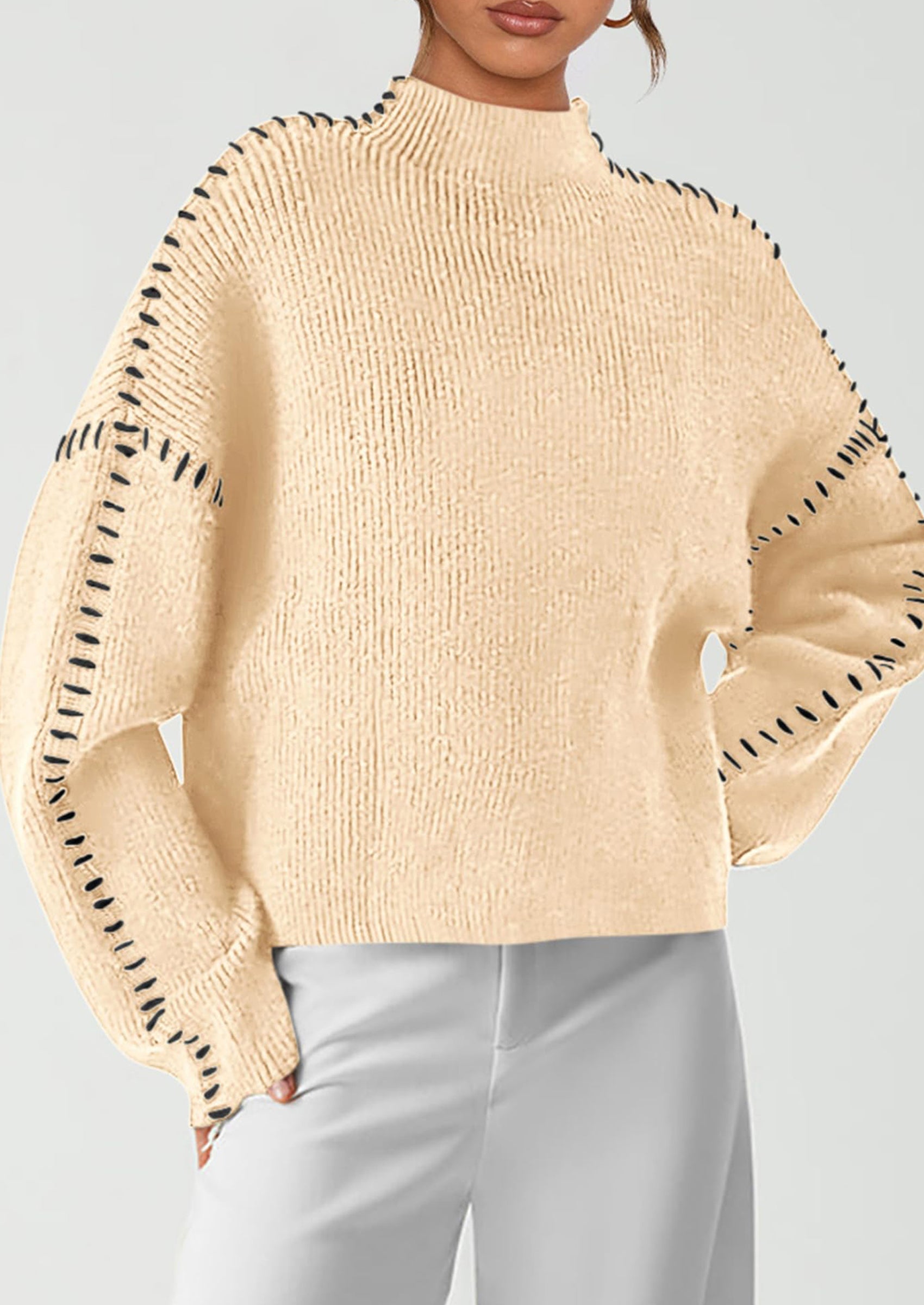 PRETTYGARDEN Women's Chunky Knit Sweaters Fall Long Sleeve Mock Neck Oversized Pullover Tops Winter Fashion Clothes