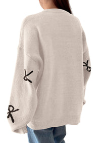 PRETTYGARDEN Fall Long Sleeve Pullover Sweaters for Women Trendy Crewneck Casual Cute Bow Chunky Knit Oversized Sweater