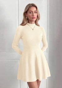 PRETTYGARDEN Womens Mock Neck Long Sleeve Sweater Mini Dress | Soft Ribbed Knit Flared A‑Line, Elegant Fall Winter Dresses for Wedding Guest, Cocktail & Holiday Party Casual Outfits