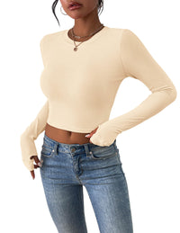 Long Sleeve Crop Tops Y2K Fashion Clothes Basic Slim Fit Tee Shirts Blouse